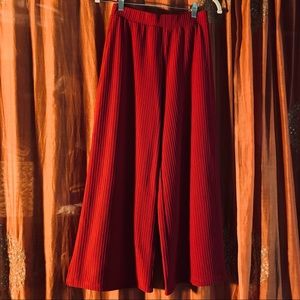 Red Ribbed High Waisted Wide Leg Pants